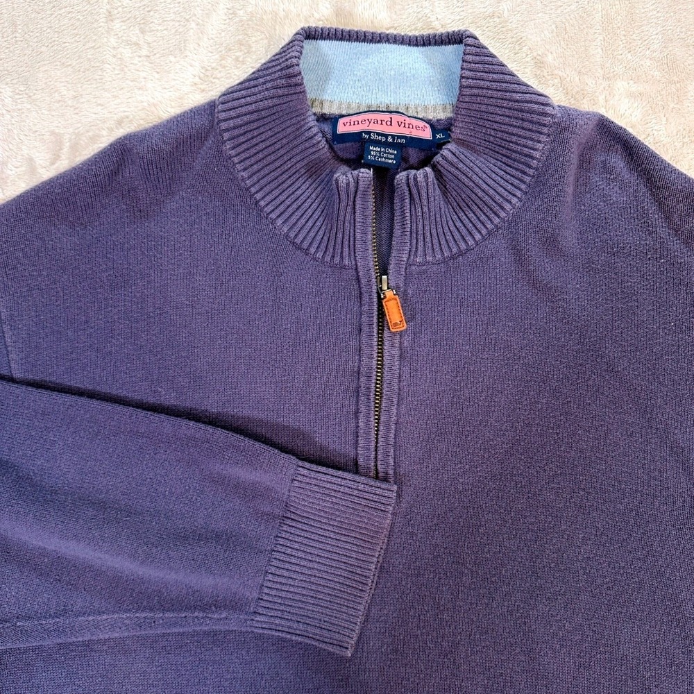 Vineyard Vines Sweater Mens XL Pullover Blue Cotton Cashmere Blend Quarter Zip